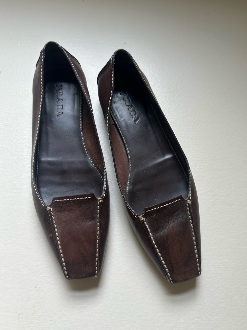 Prada Chocolate Brown Leather Women’s Square Toe Ballet Flats